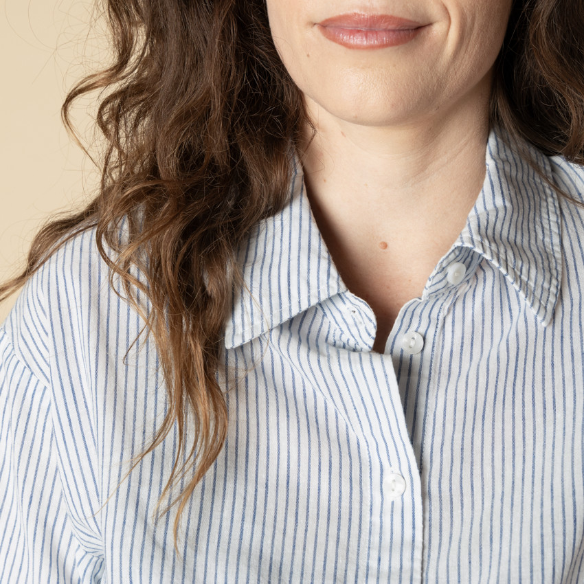 Chemise manches longues de grossesse et d'allaitement rayée avec lien 