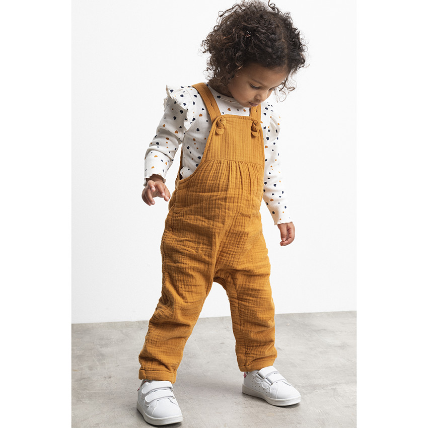 Salopette longue en double gaze de coton pour bébé fille 