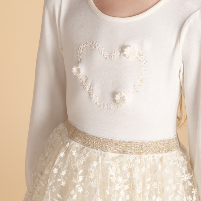Robe de cérémonie à tulle brodé et motif cœur pour fille 