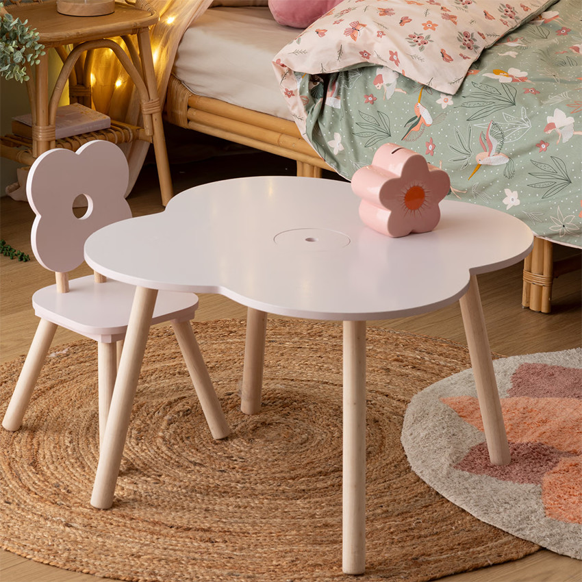 Table enfant en forme de fleur Ally rose 