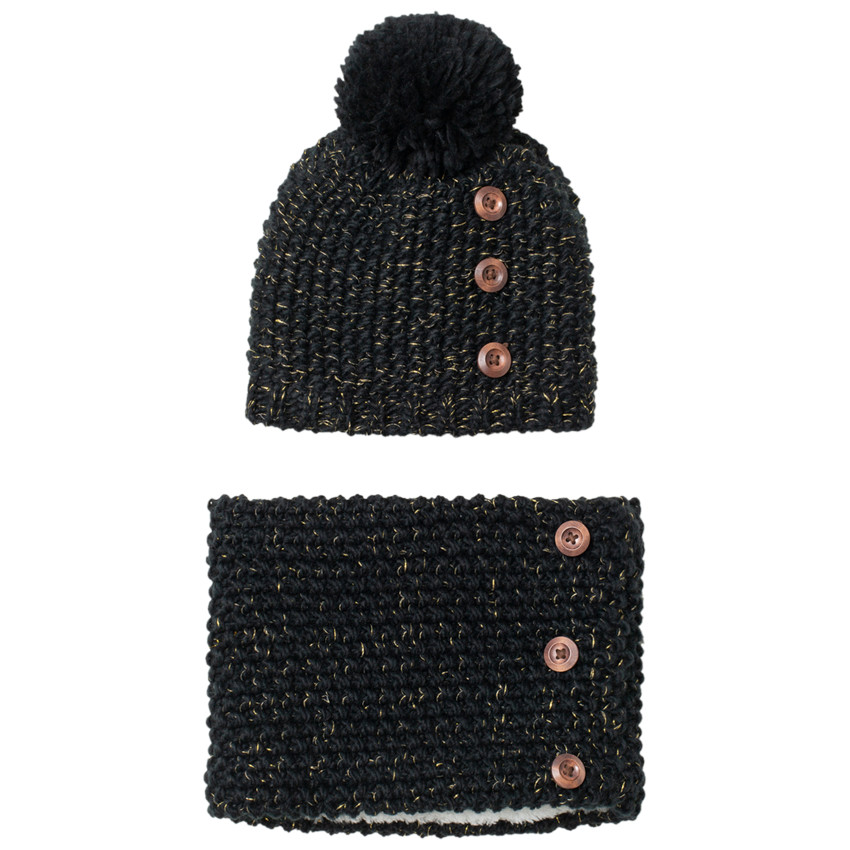 Ensemble Bonnet & Tour De Cou Enfant Hiver – Doublure Polaire, Doux & Chaud, 6-10 Ans, Gris/Noir