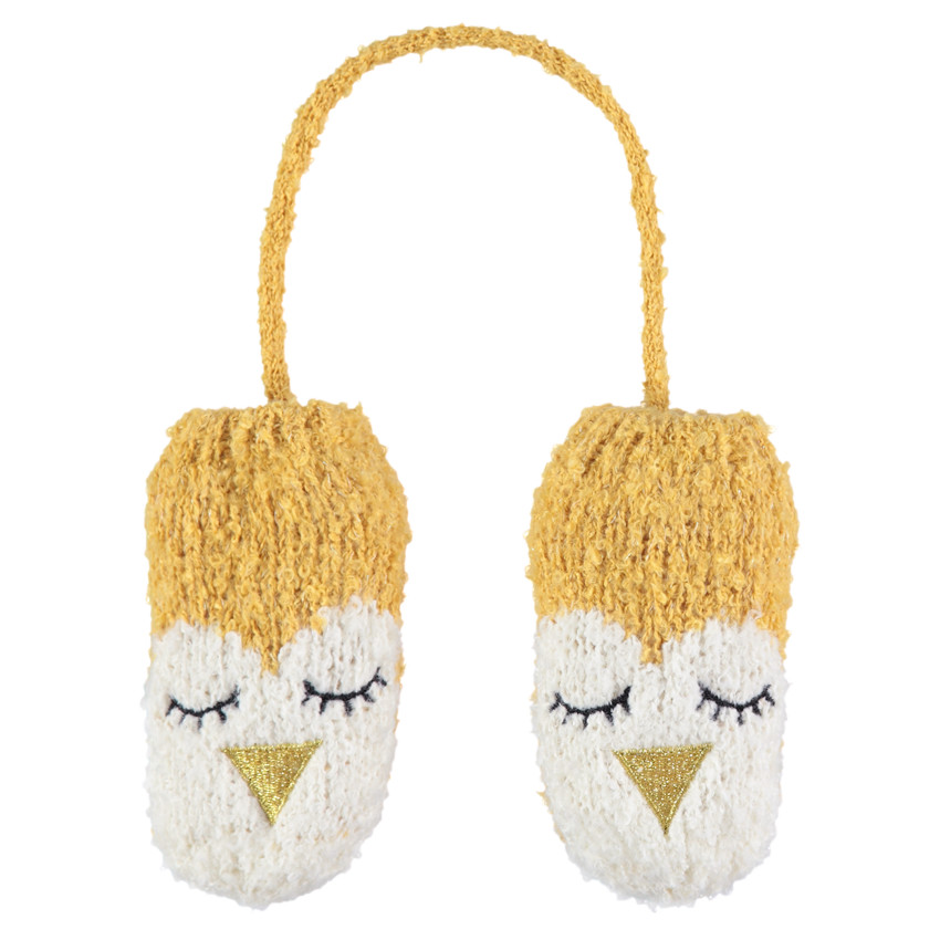 Moufles en tricot doux avec motif oiseau et détails brodés