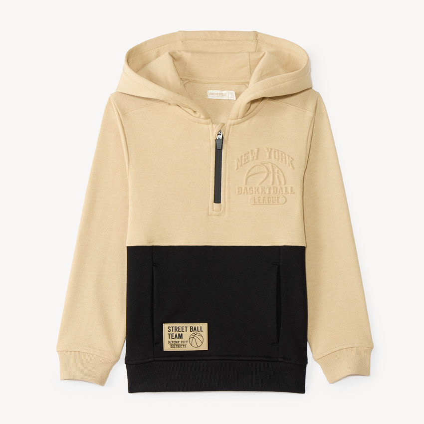 Sweat à capuche garçon col zippé bicolore