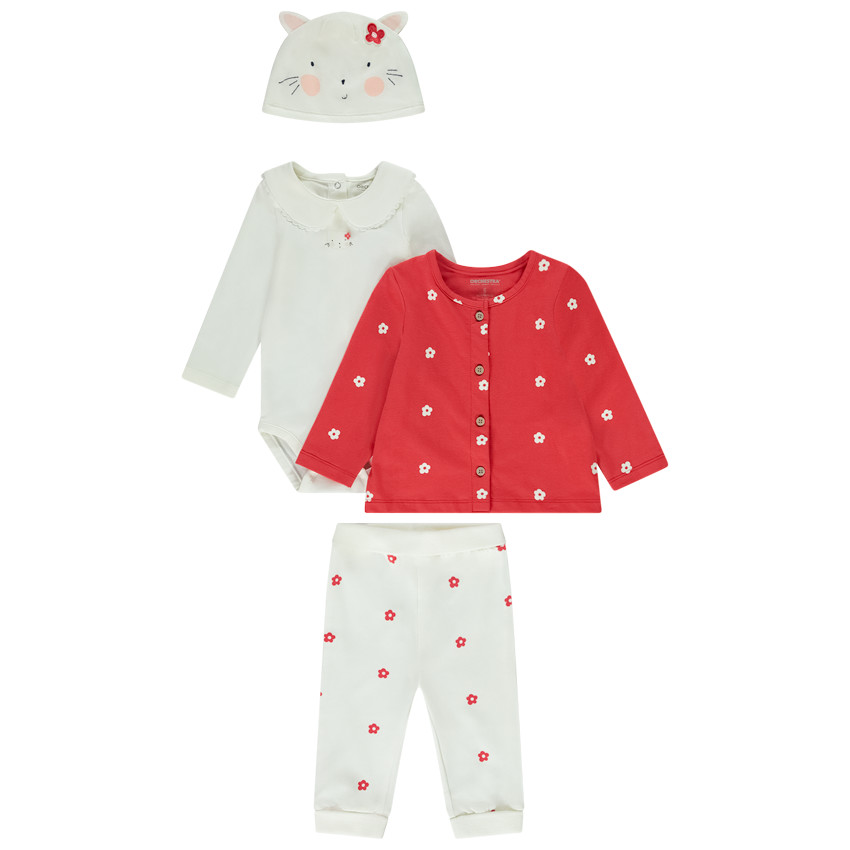 Ensemble 4 pièces imprimé fleurs pour bébé fille 