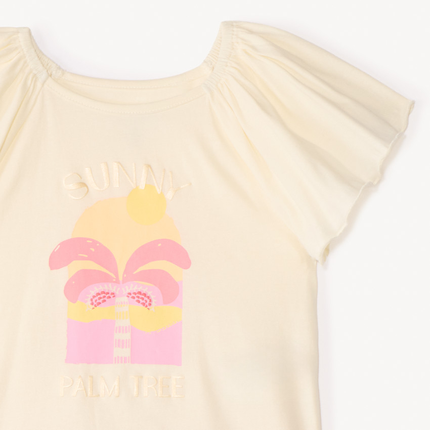 Ensemble 2 pièces t-shirt manches courtes + short motifs palmier pour fille 