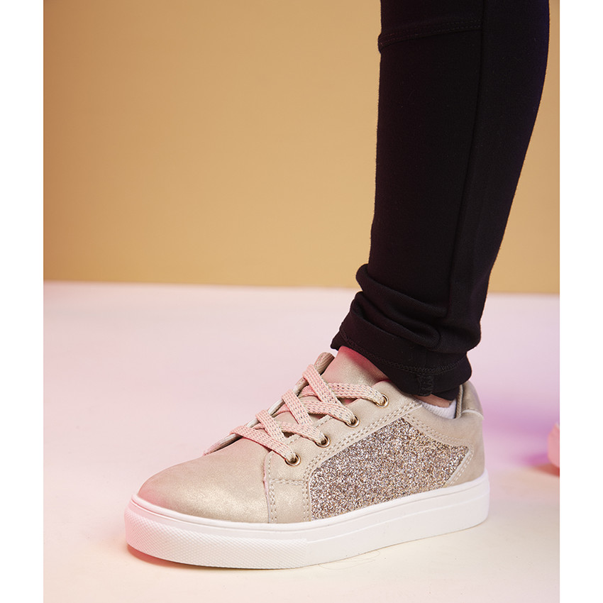 Baskets de sport dorées à lacets et zip pour fille 