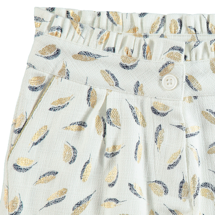 Junior - Short en coton natté avec plumes dorés imprimées all-over 
