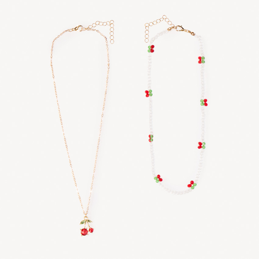 Lot de 2 colliers fantaisie à cerises pour fille  