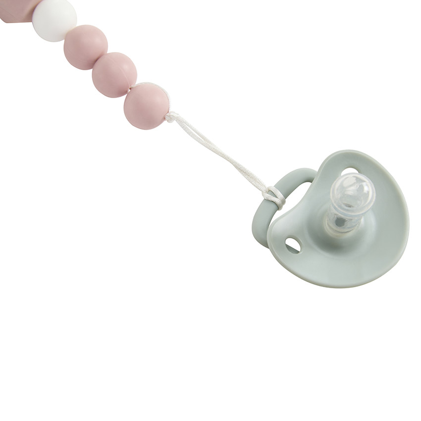 Attache-sucette en bois et silicone rose 