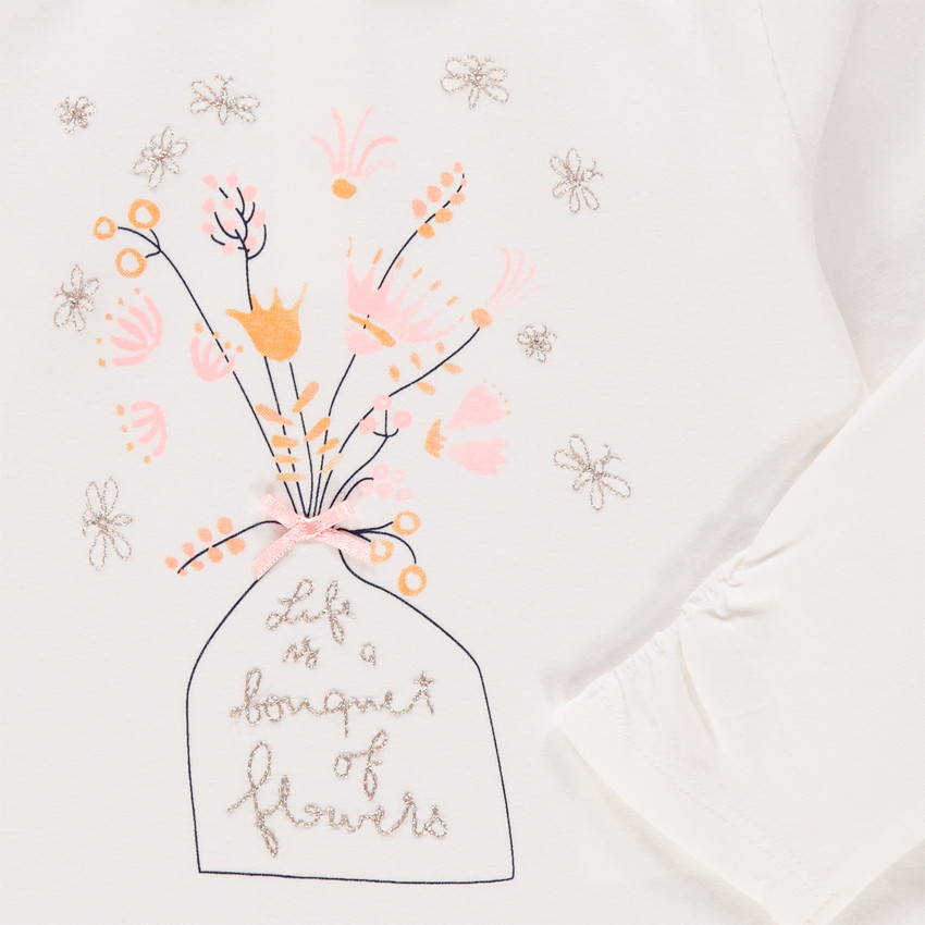 T-shirt manches longues col Claudine print bouquet et fleurs 