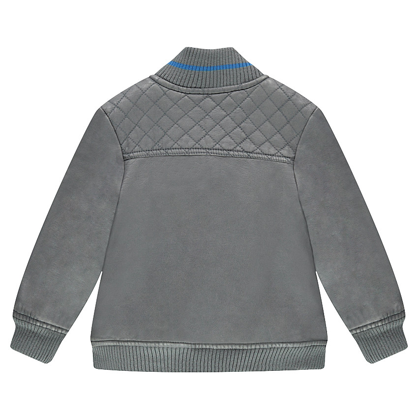 Blouson en simili cuir gris avec poches et badges fantaisie 
