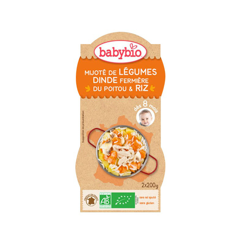 Bols de Légumes avec Dinde et Riz 2x200g Main Bols de Légumes avec Dinde et Riz 2x200g