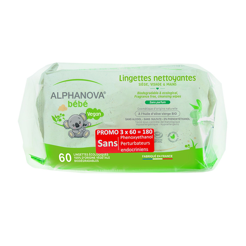Lot de 3 packs de lingettes nettoyantes à l'huile d'olive vierge Bio 