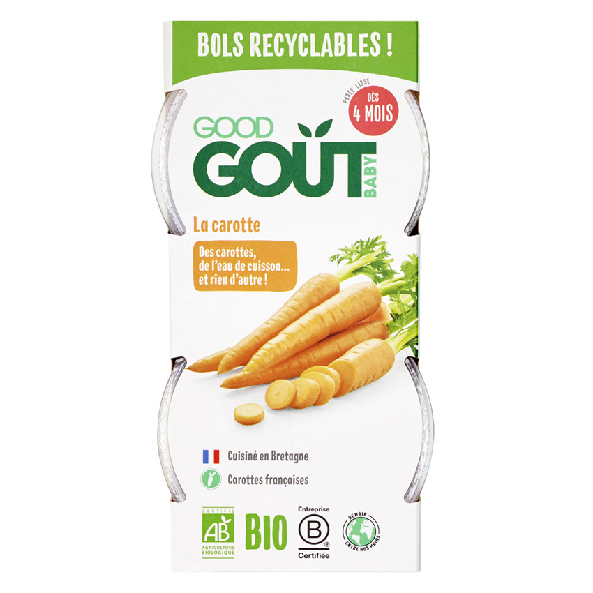 Lot de 2 bols de purée de carotte 120g 