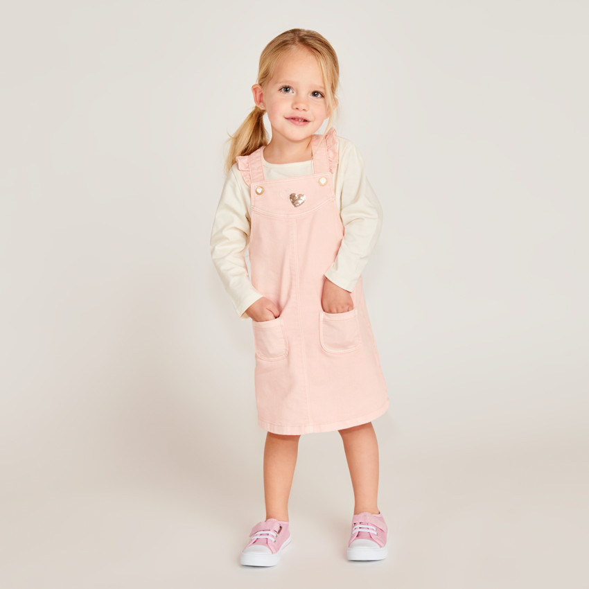 Robe salopette à cœurs dorés pour bébé fille