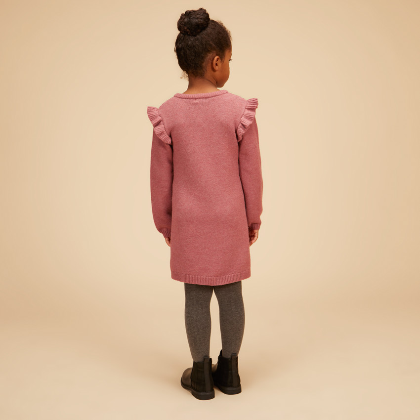 Robe manches longues en tricot avec volants pour fille 