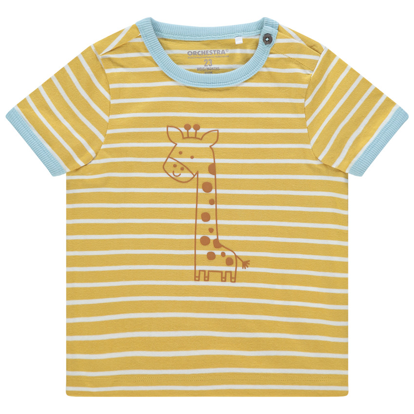 T-shirt manches courtes en coton bio rayé print girafe 