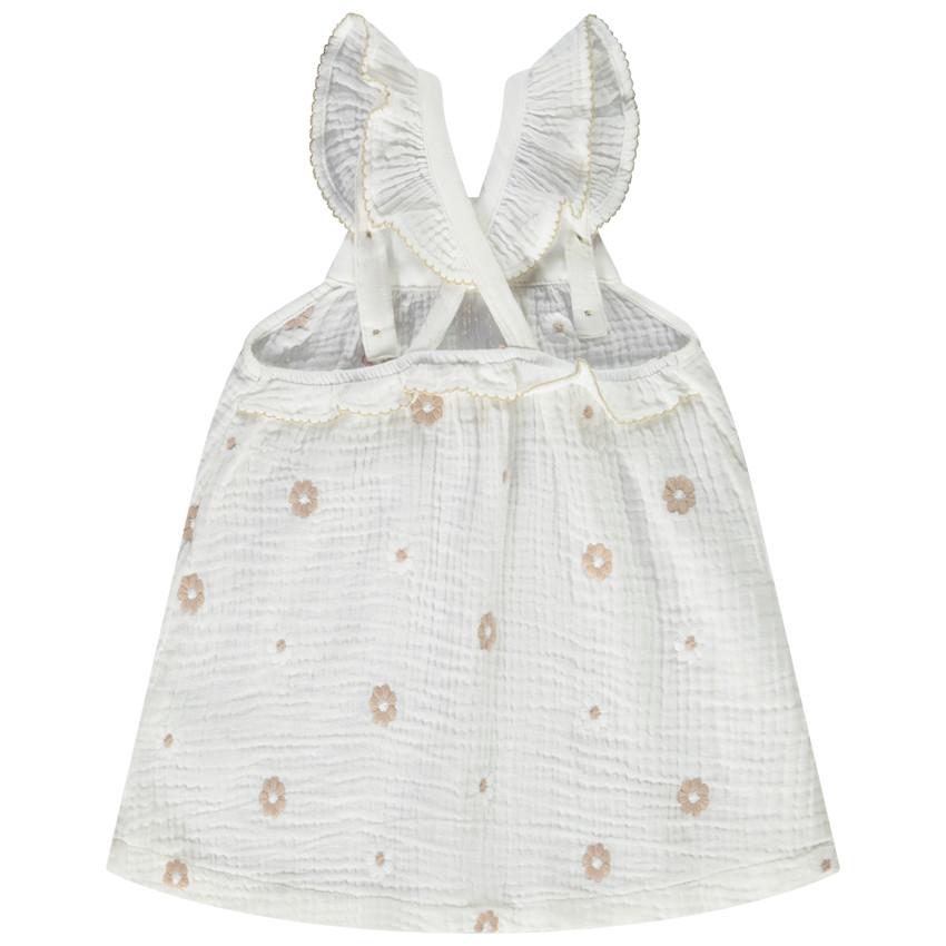 Tunique sans manches en double gaze broderies fleurs pour bébé fille 