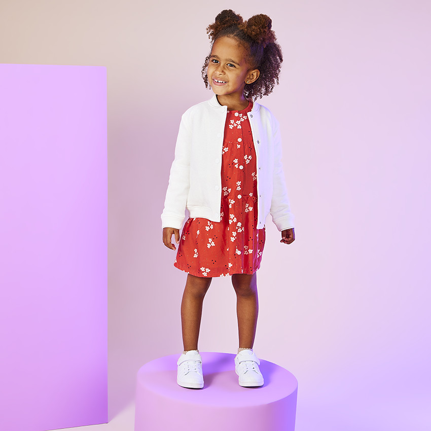 Robe manches longues volantées imprimé fleurs pour fille 