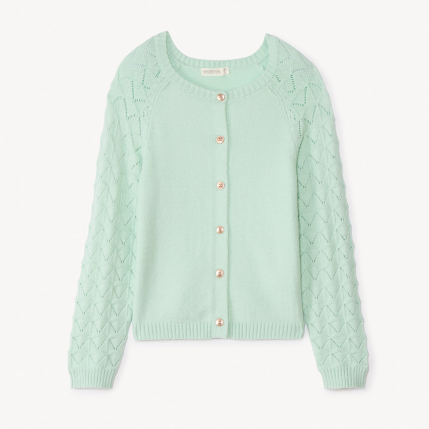 Gilet en tricot ajouré uni pour fille