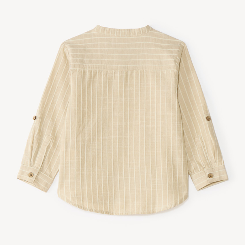 Chemise bébé garçon manches longues col mao en toile à rayures 