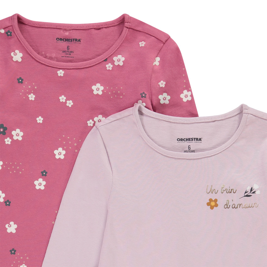 Lot de 4 t-shirts manches longues en jersey print fleuri pour fille 