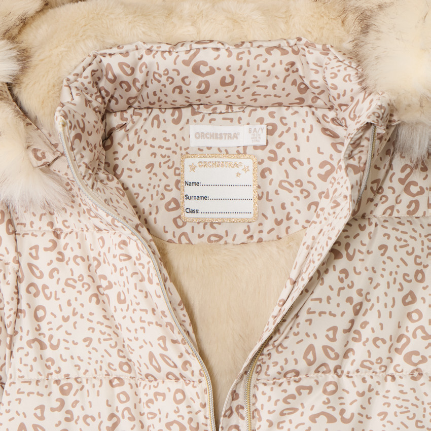 Doudoune longue en toile imprimée et doublure sherpa pour fille  