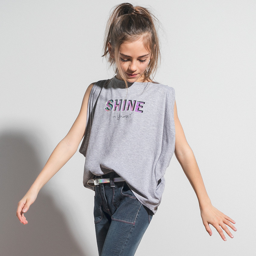 Tee-shirt manches chauve-souris avec message en foil iridescent 