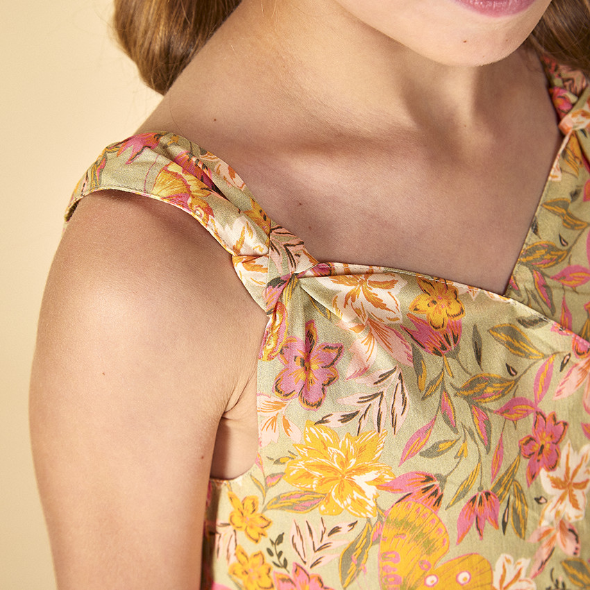 Robe volantée à bretelles imprimé floral pour fille 