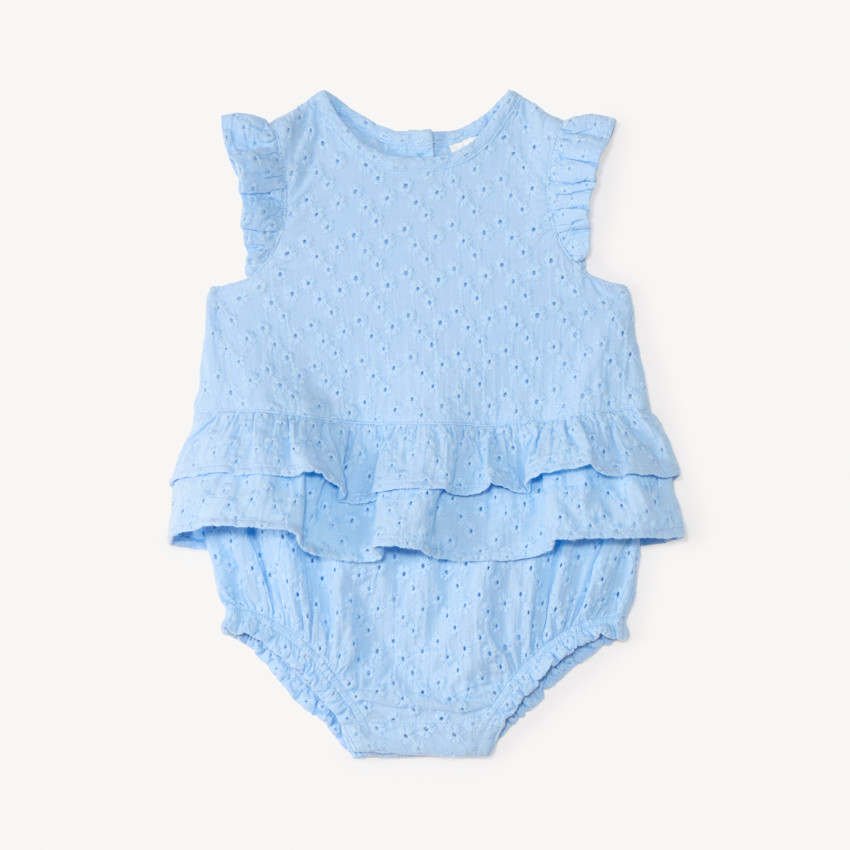 Barboteuse en broderie manches volantées pour bébé fille