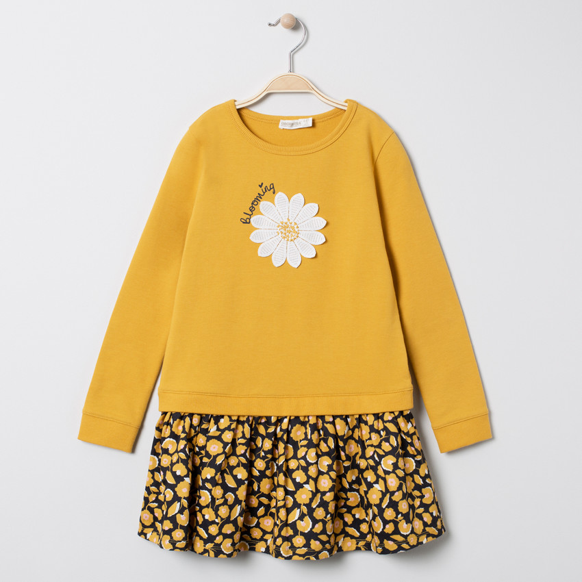 Robe manches longues effet 2 en 1 print fleurs 