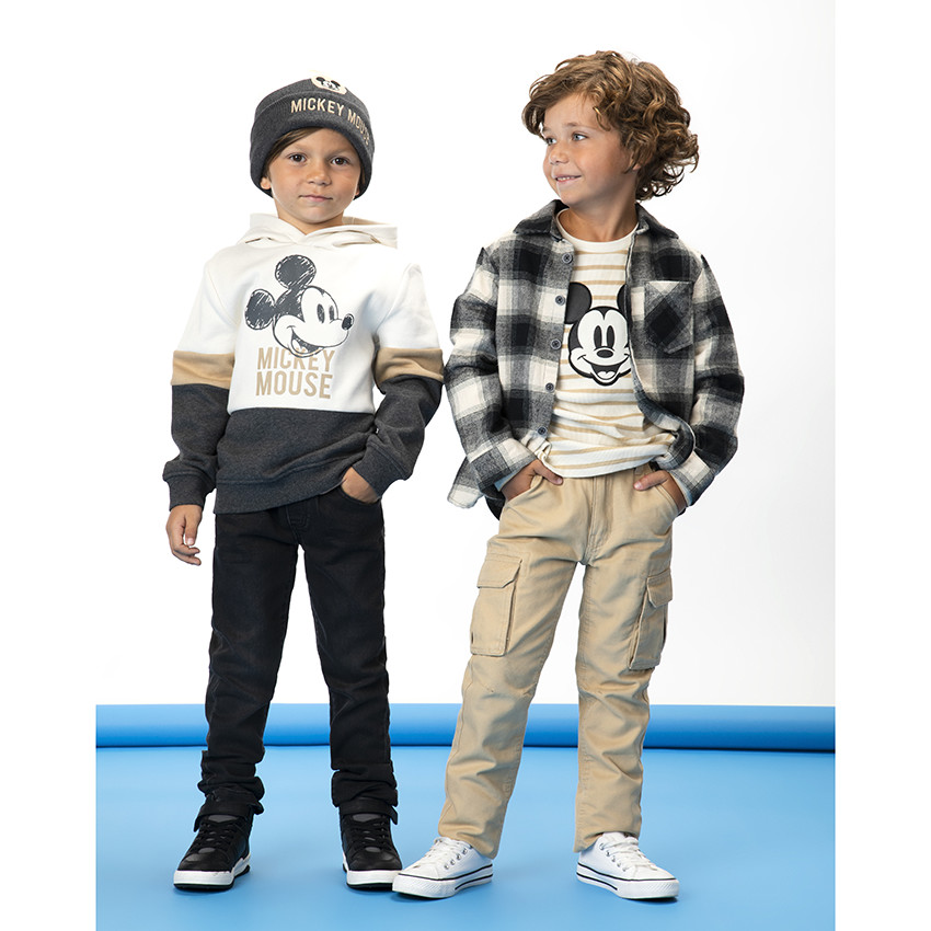 Bonnet en tricot tricolore avec patch brodé Mickey Disney pour garçon 