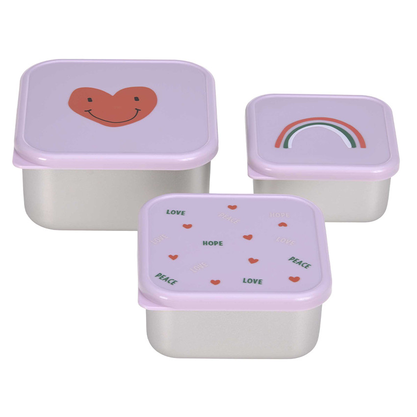 Set de 3 Boîtes à goûter Inox Happy Rascals Coeur Lavande