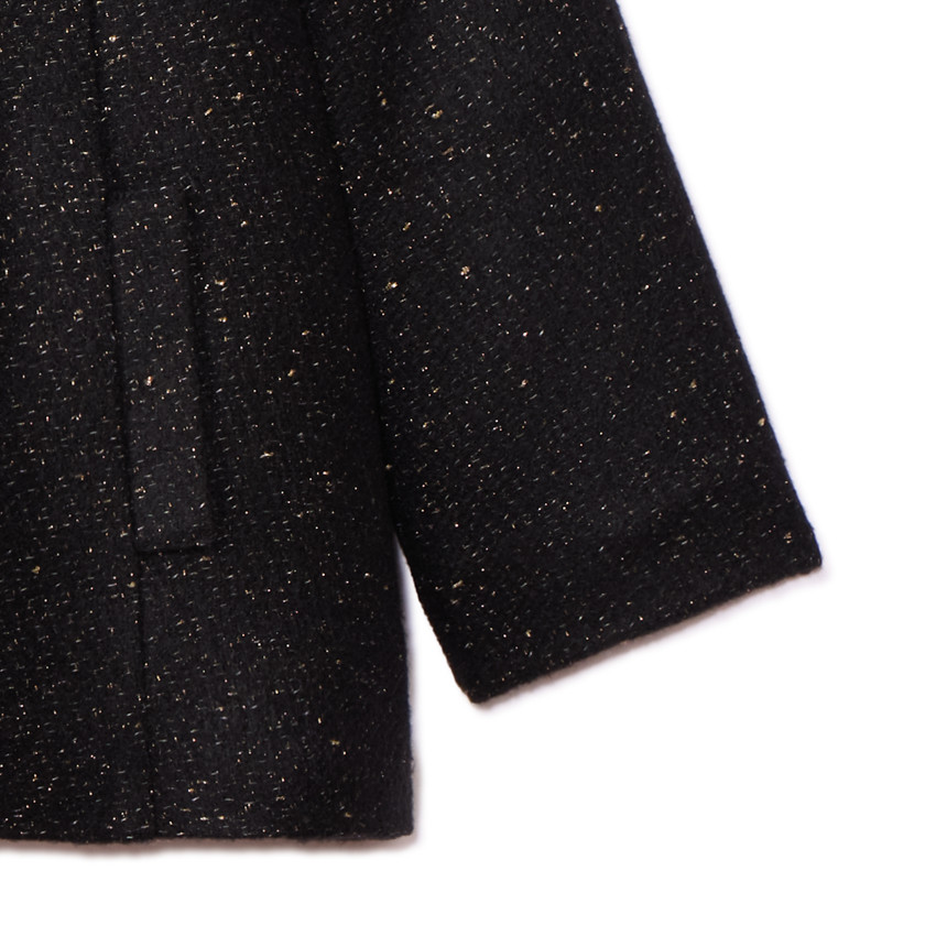 Manteau drap de laine en lurex noir et doublure sherpa pour fille  
