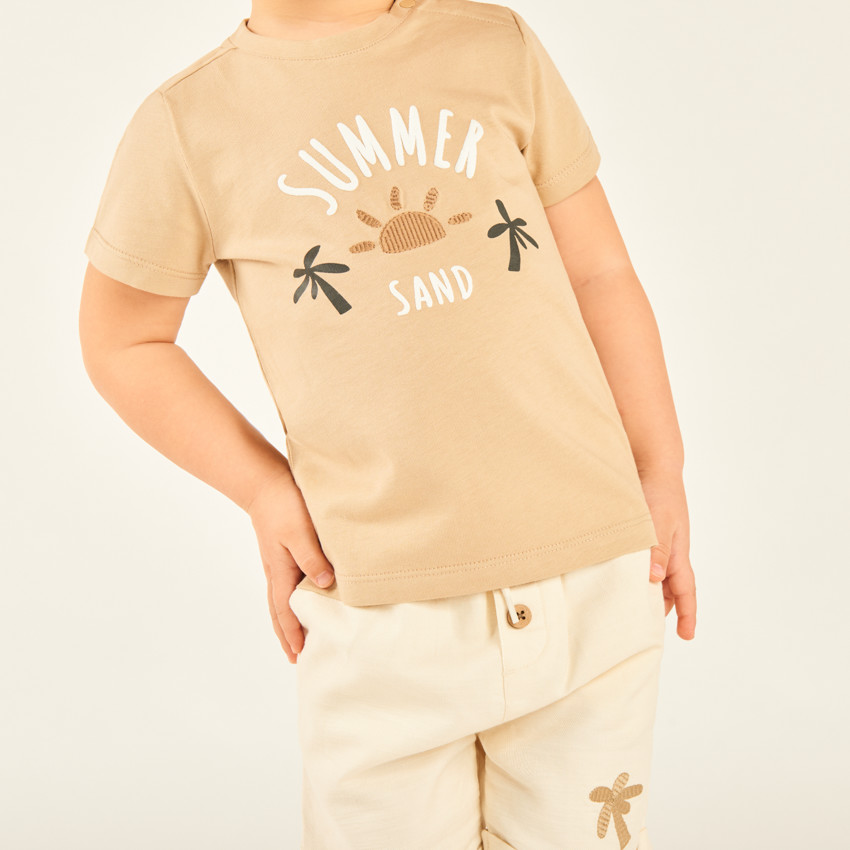 Ensemble 2 pièces t-shirt + bermuda motifs soleil et palmier pour bébé garçon 