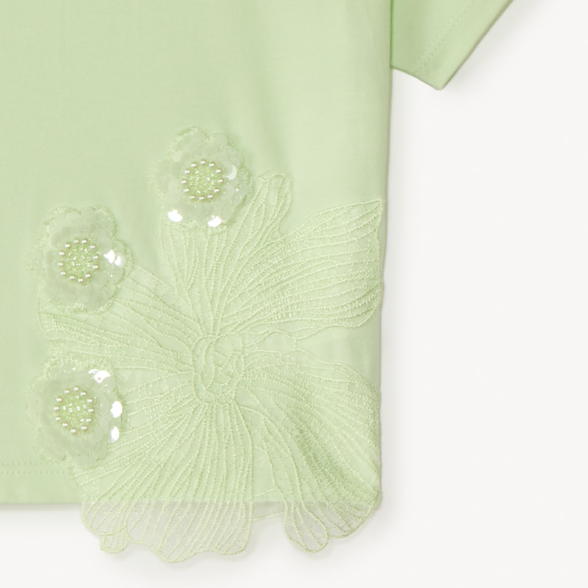 T-shirt manches courtes avec grosses fleurs en sequins pour fille 