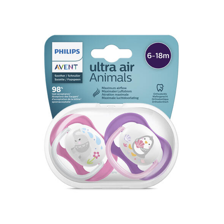 Lot de 2 sucettes silicone Ultra Air 6-18M animals (modèle aléatoire) 