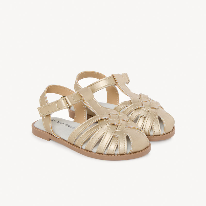 Nu-pieds en cuir doré tressé pour fille