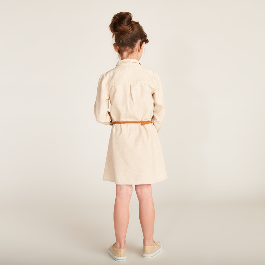 Robe style chemise à manches longues + ceinture pour fille 
