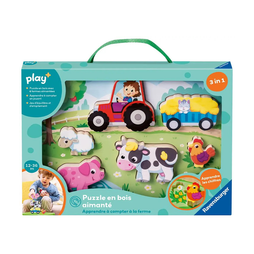 Puzzle en bois aimanté Apprendre à compter à la ferme Play+