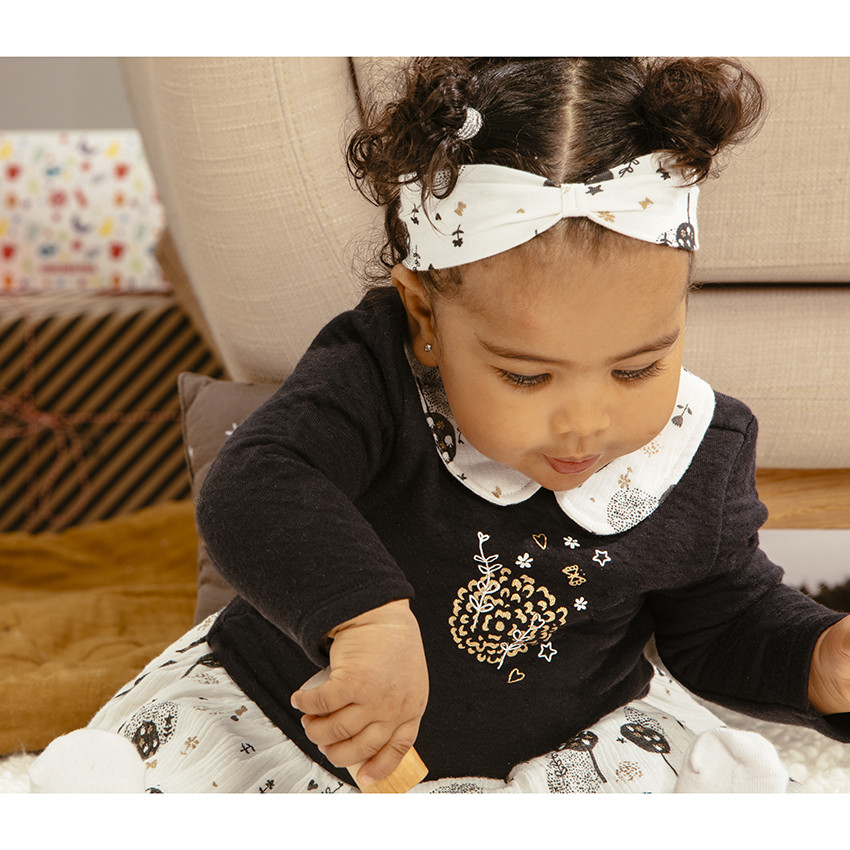Robe manches longues effet 2 en 1 à motif floral et paillettes 
