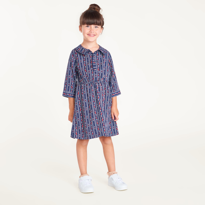 Robe fille style chemise à rayures et fleurs