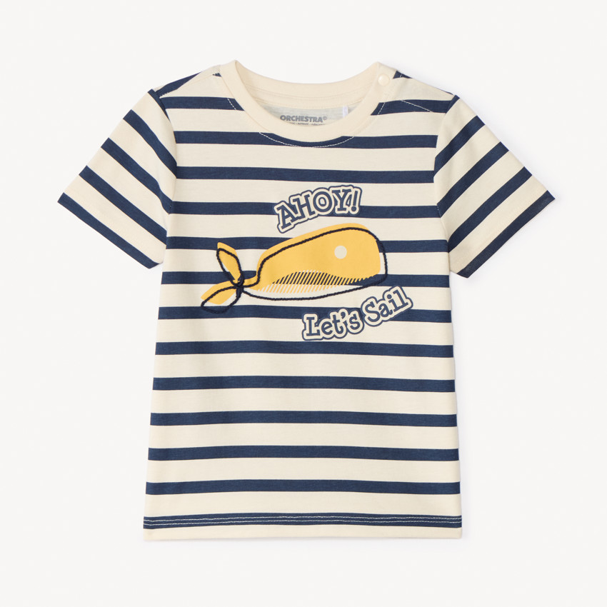 T-shirt manches courtes marinière print baleine pour bébé garçon