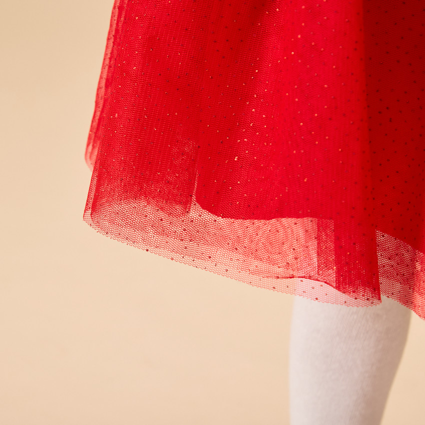 Robe de fête manches longues effet 2 en 1 bi-matière pour bébé fille 