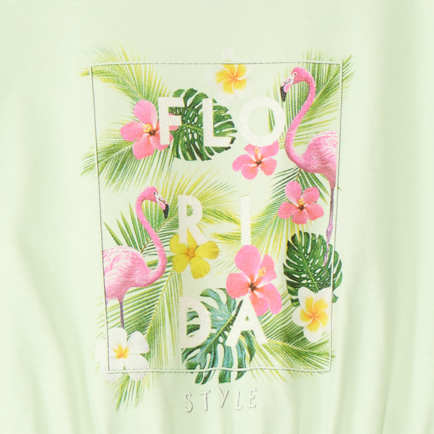 T-shirt manches courtes forme boîte court print fantaisie pour fille 