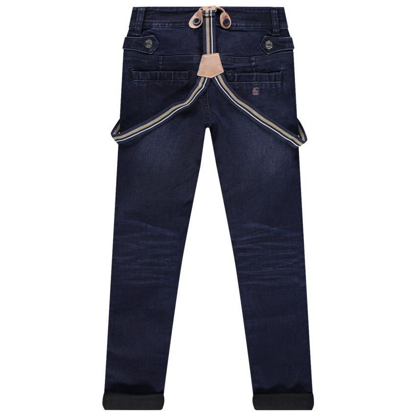 Jean effet used slim à bretelles amovibles 