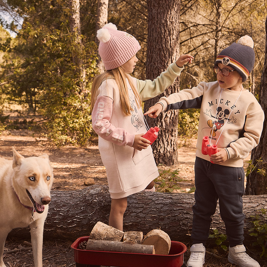 Ensemble bonnet à pompons + Snood en tricot Minnie Disney pour fille 