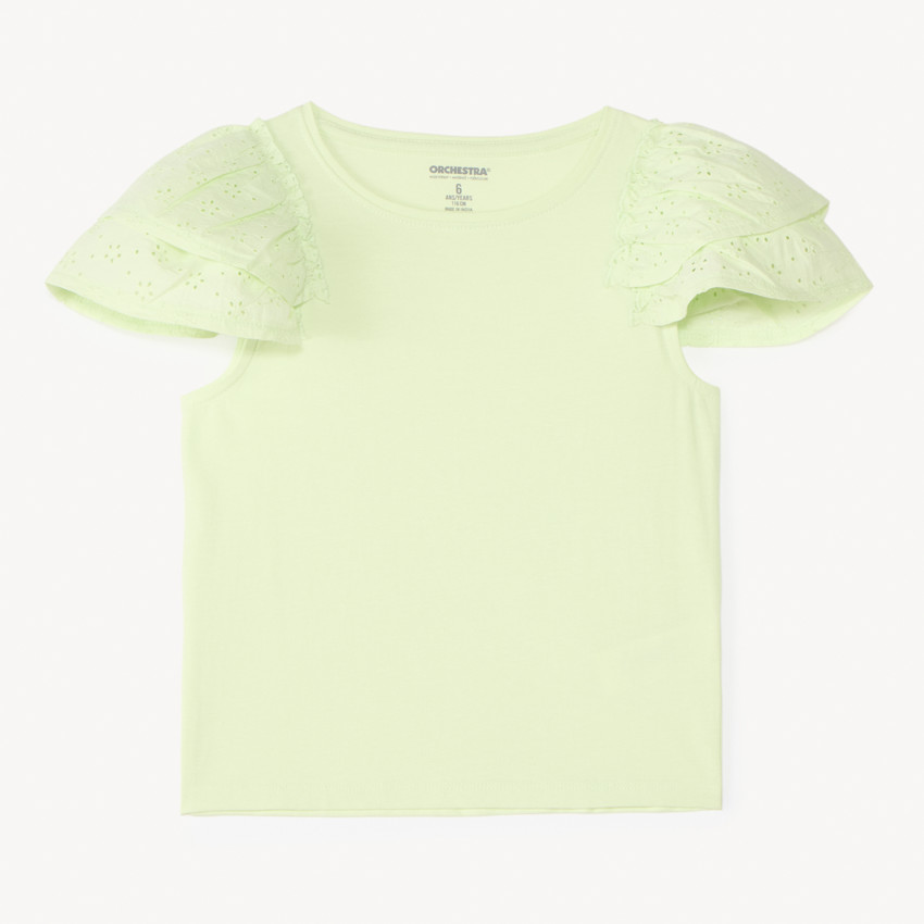 T-shirt manches courtes en broderie anglaise pour fille 