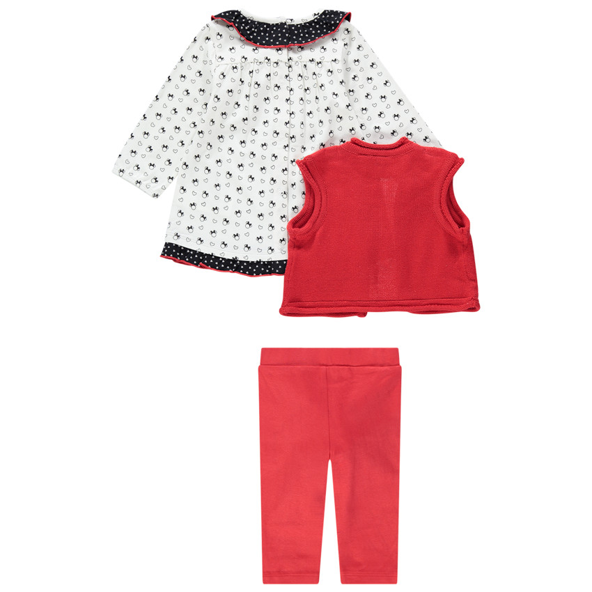 Ensemble 3 pièces avec tunique imprimée all-over, gilet et legging Minnie Disney 