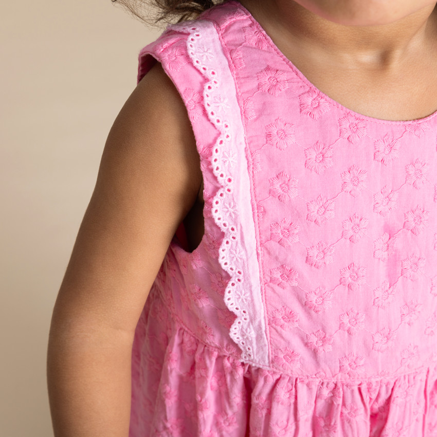 Robe sans manches en voile doublé et broderie anglaise pour bébé fille 